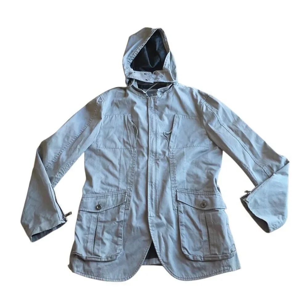 AX Armani Exchange mens Sz M light gray utility jacket Removable hoodie
